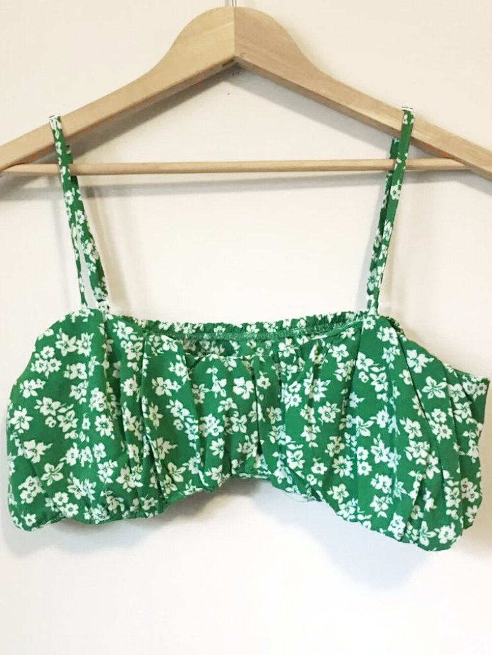 Kelly Green Floral Bra Top Large White Flower Print